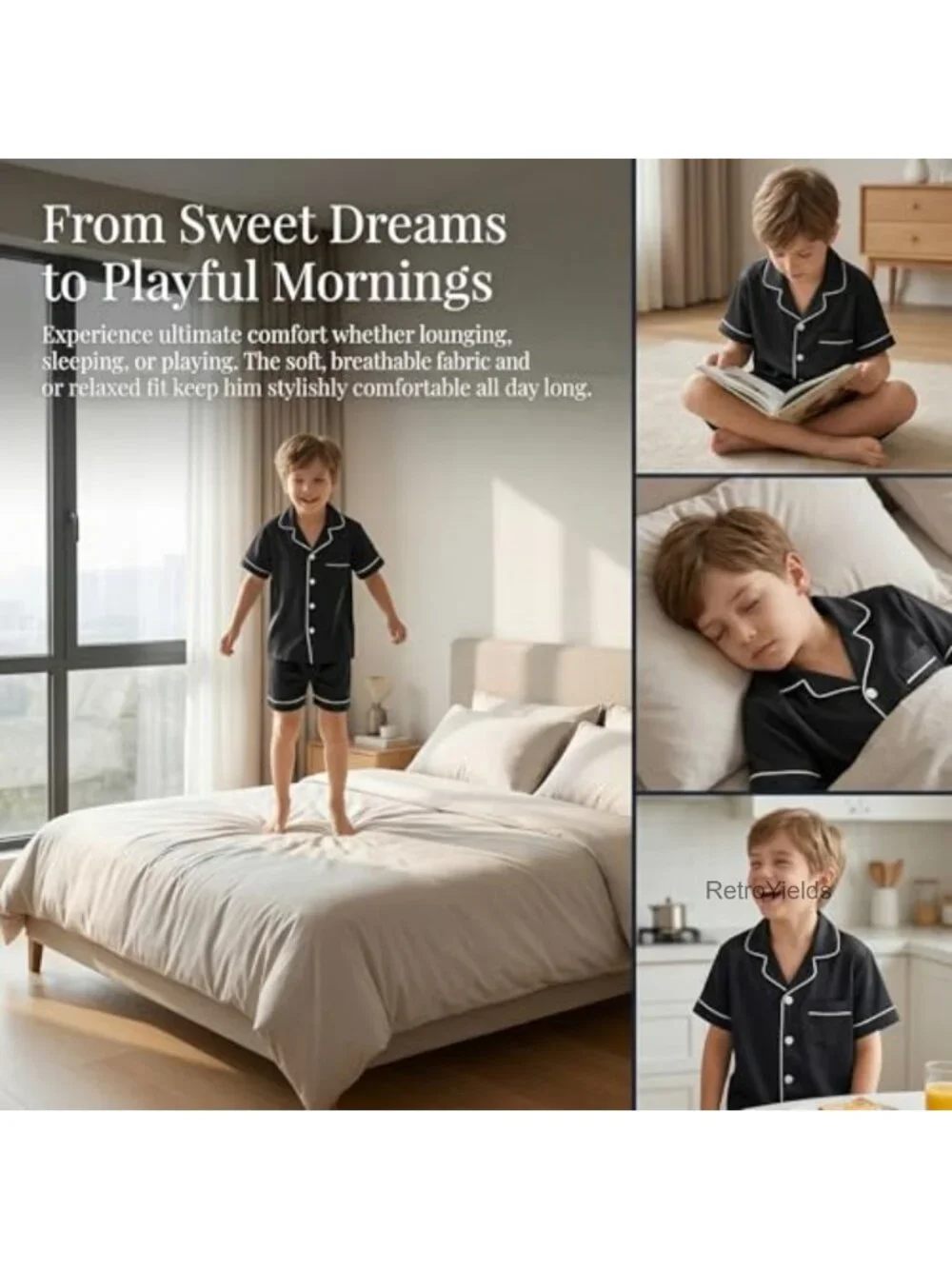 Kids Soft Pajama Set 2pc Short Sleeve Button Down Sleepwear Flame Resistant